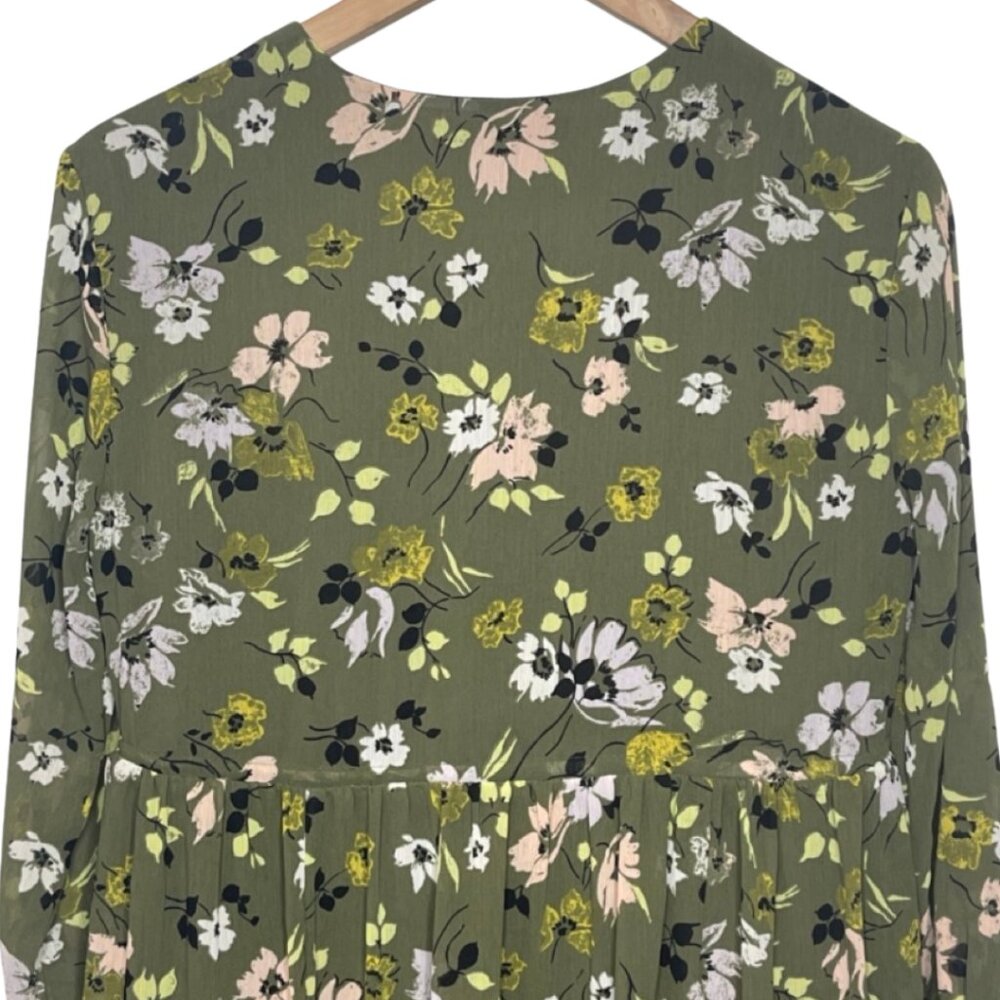 MADEWELL | Olive Green Floral Cinched Waist Wildblooms Midi Dress | Size XXSP - Picture 9 of 14